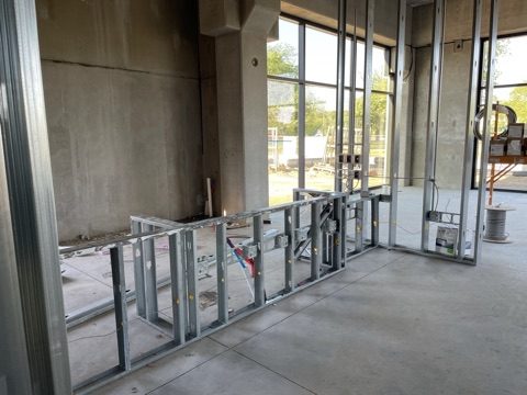 Harrison Circle, interior steel-stud framing
