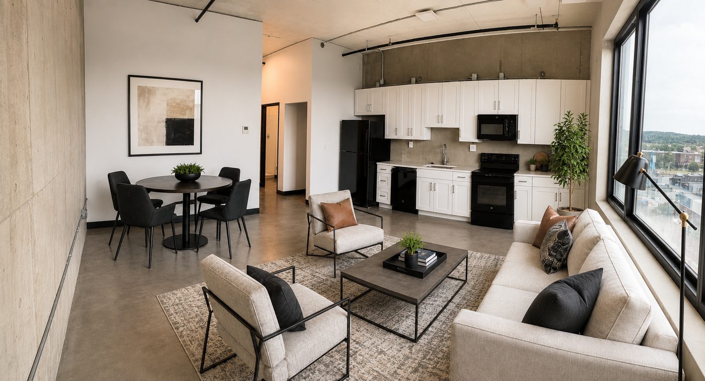 Harrison Circle, finished living, dining, and kitchen area
