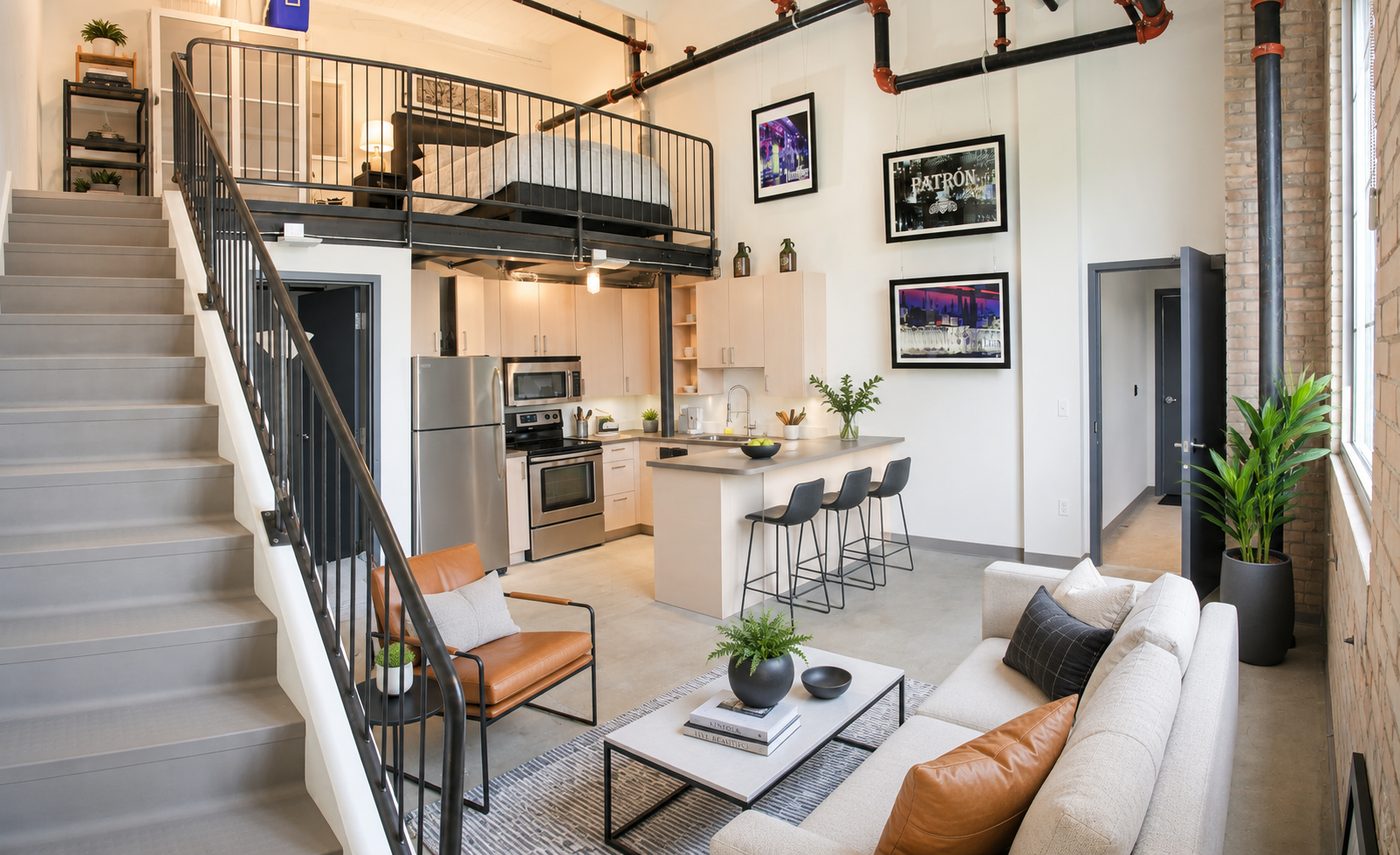 The Ignertia Building, finished loft apartment with sleeping loft above the kitchen