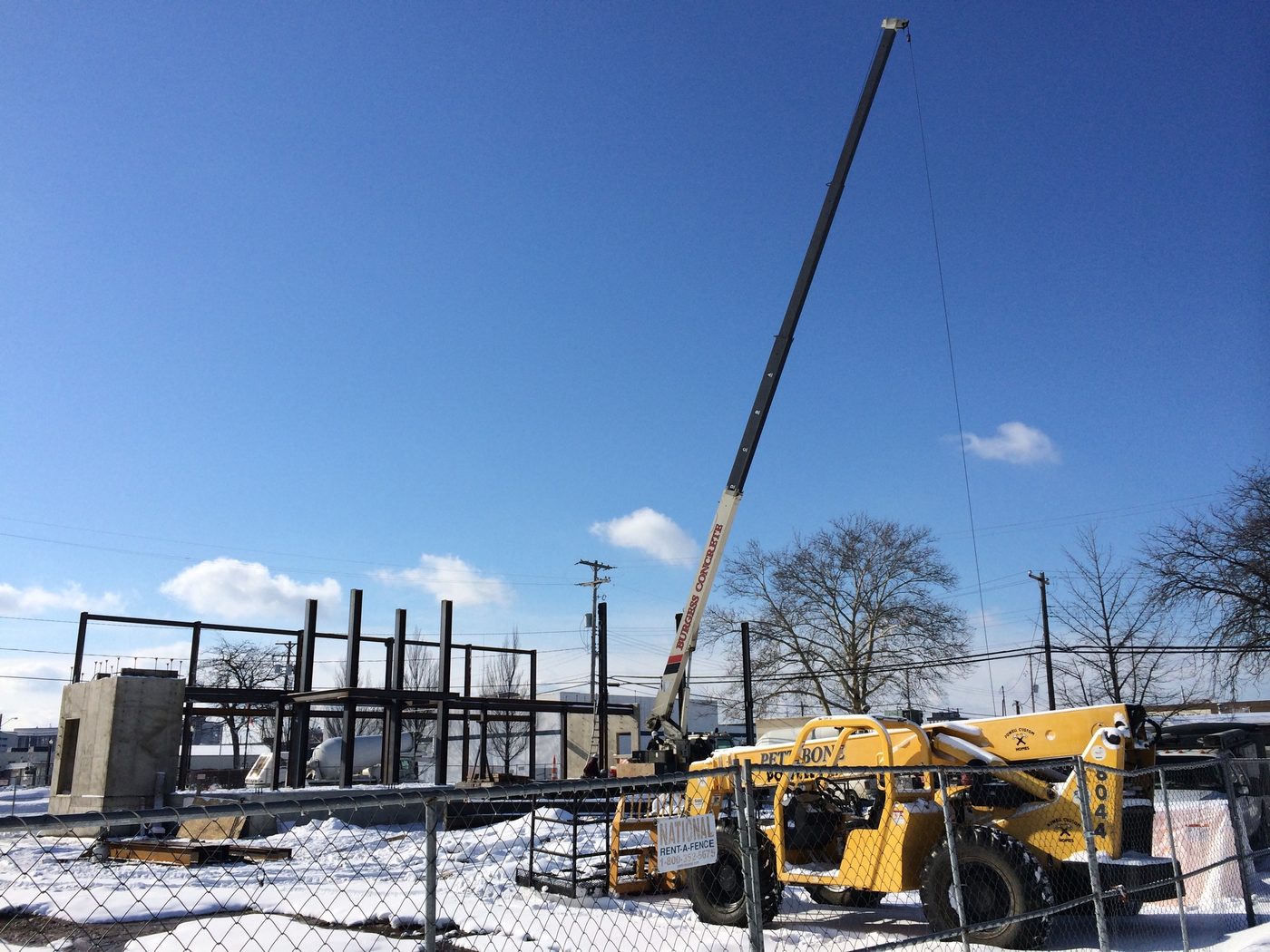 Norbridge Building, steel frame erection with crane