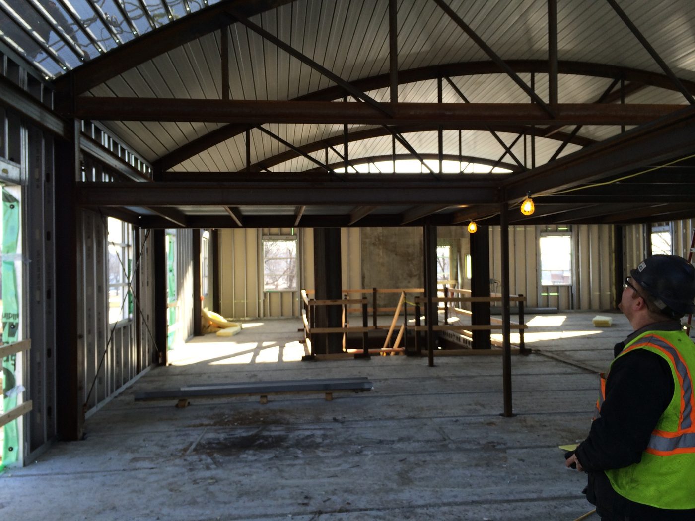 Norbridge Building, interior view of exposed steel roof structure
