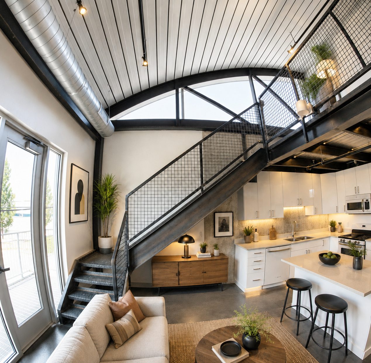 Norbridge Building, finished loft-style living room and kitchen