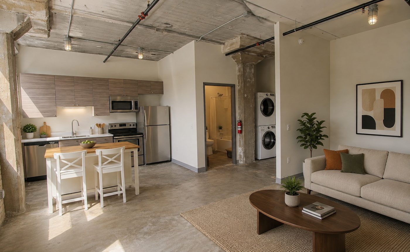 Walbridge Common, finished unit kitchen and living area