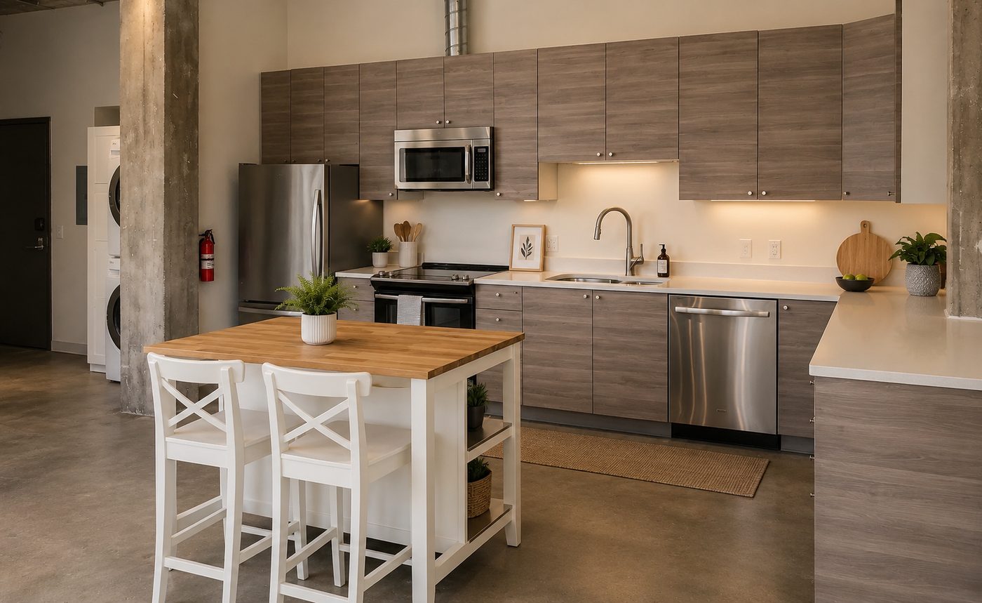 Walbridge Common, finished unit kitchen with island seating